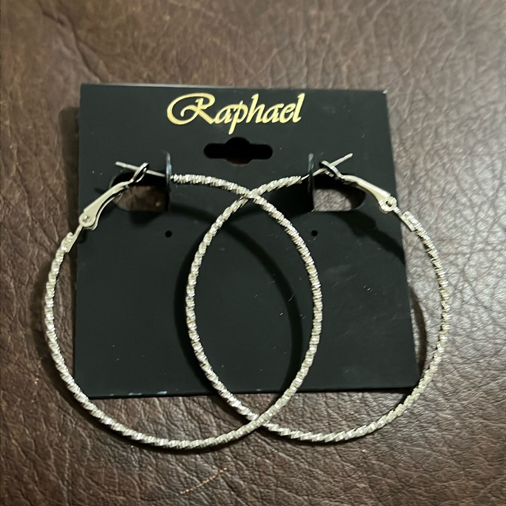 3/$18 Raphael Silver Textured Hoop Pierced Earrings - 2” Long - Lot 459